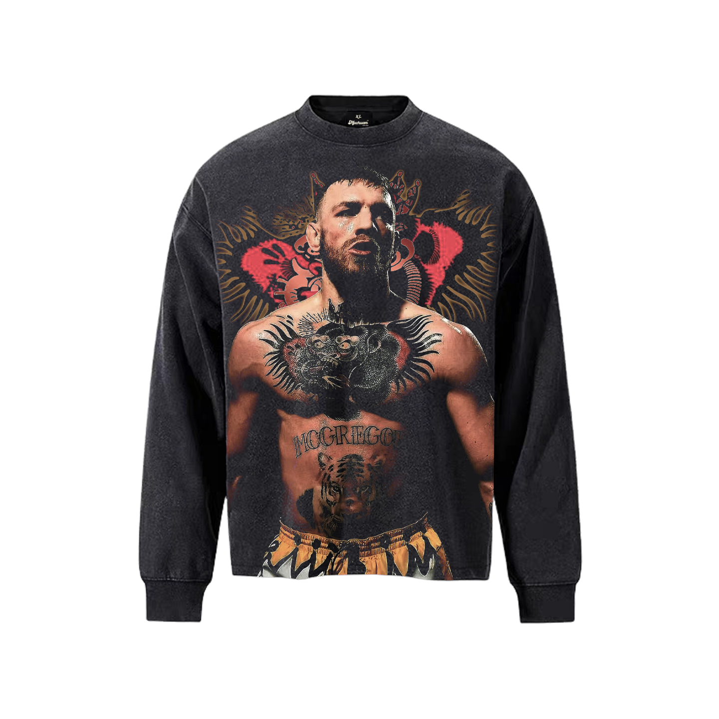 MU嘴炮康纳UFC印花美式高街小领口重磅复古vintage运动长袖T恤