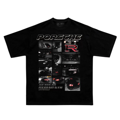 MUC日产GTR 保时捷911汽车印花短袖T恤JDM美式高街重磅宽松小领口