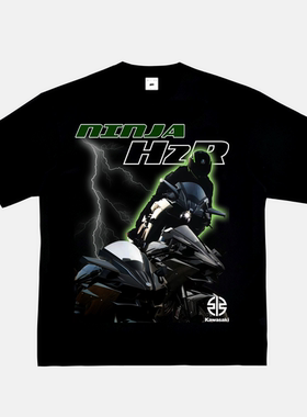 MUC川崎忍者H2R印花T恤摩托车骑行短袖美式高街重磅纯棉宽松上衣