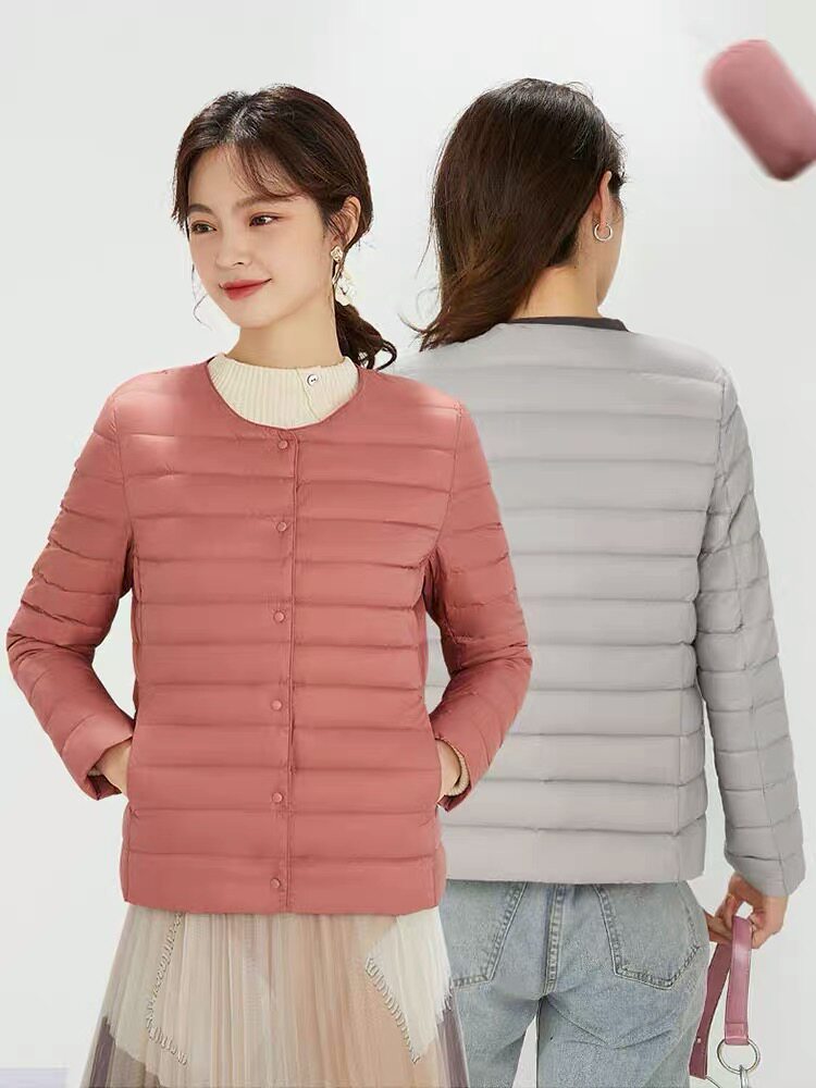 正品波圆领羽绒服女超轻短款内穿羽绒服