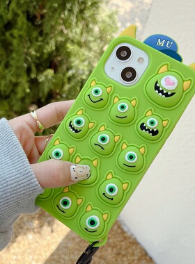 大眼仔减压适用iPhone13promax怪兽电力公司x苹果6plus硅胶手机壳15promax软14pro保护套12捏捏11绿色