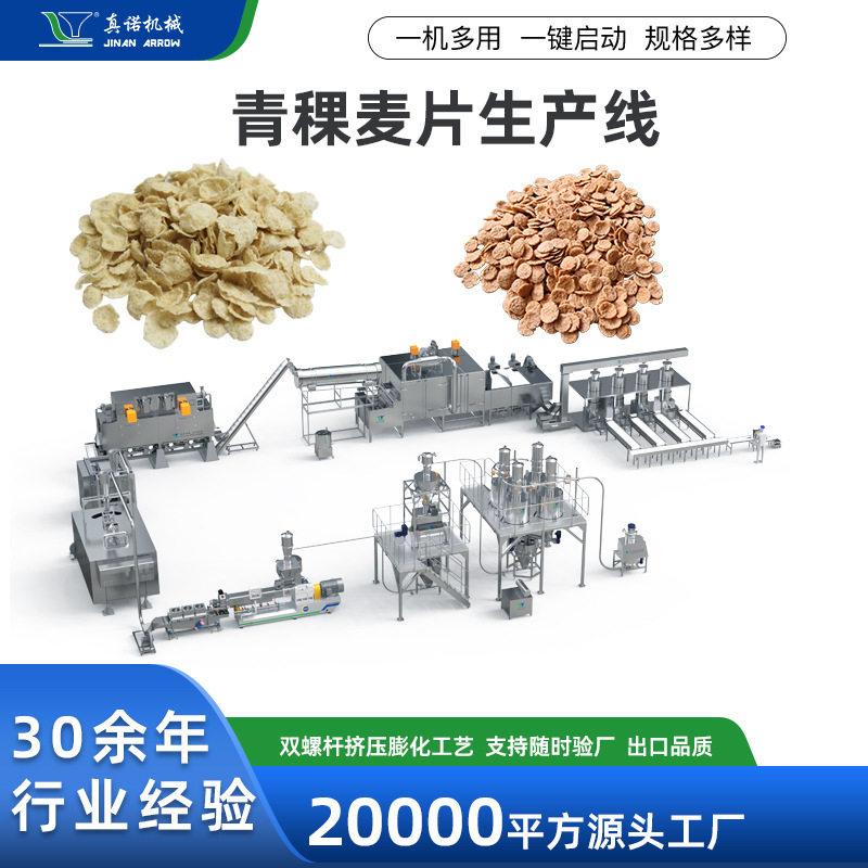 青稞麦片双螺杆设备真诺ETT65膨化机制高纤低脂粗粮谷物粉生产线