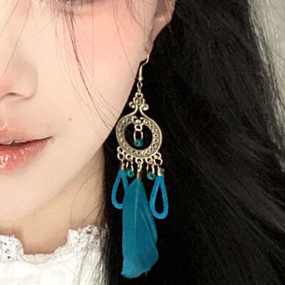 民族风长款羽毛流苏耳环高级感女