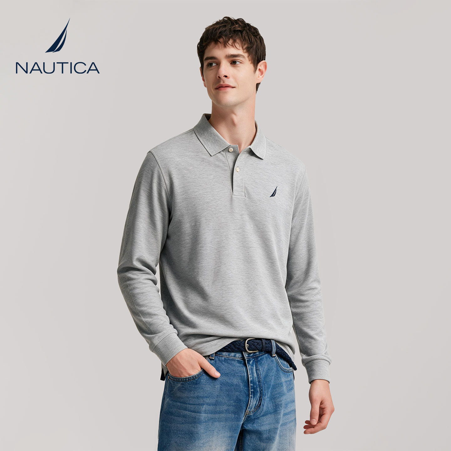 NAUTICA诺帝卡男士POLO衫2026年秋季通勤休闲长袖翻领T恤打底衫