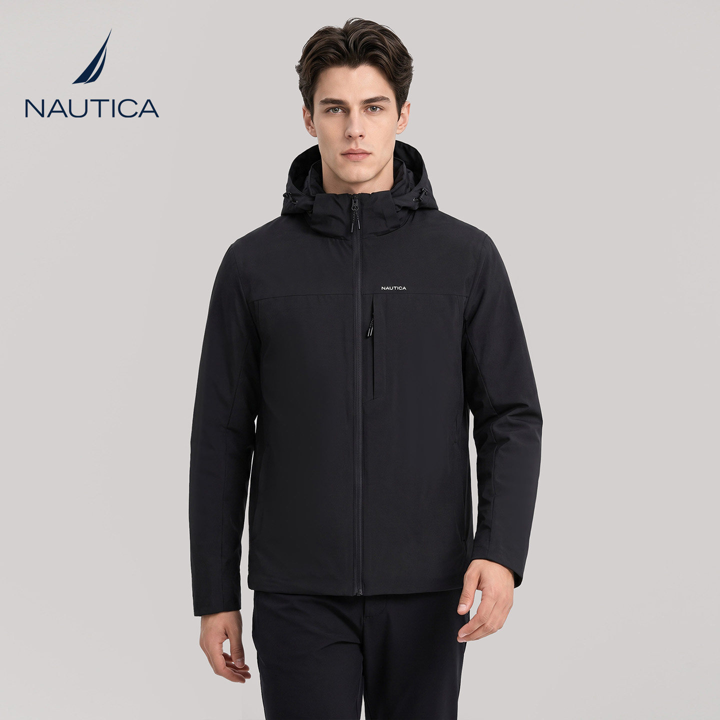 NAUTICA诺帝卡连帽棉服男士2026冬季商务通勤棉衣夹克防泼水外套