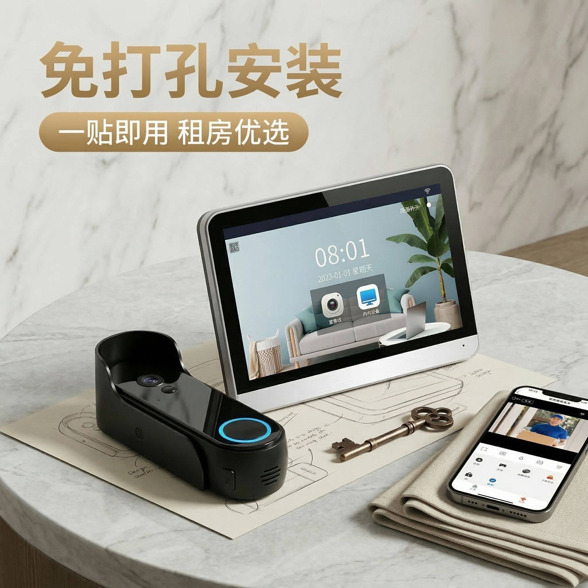 家用可视门铃免布线免打孔别墅无线WiFi手机远程高清夜视移动侦测