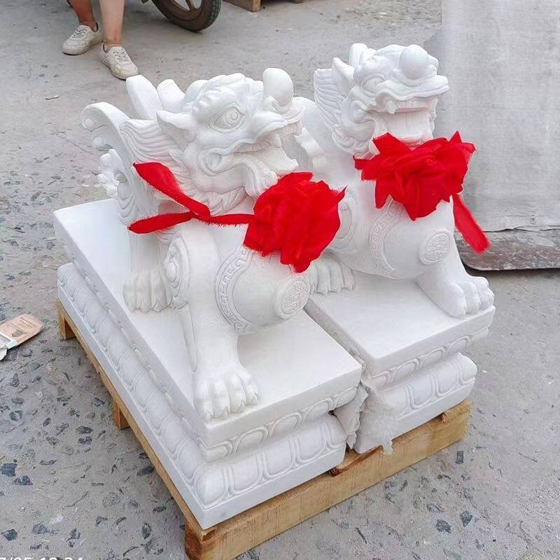 石雕汉白玉貔貅一对青石晚霞红天然石雕貔貅庭院门口家用石雕摆件
