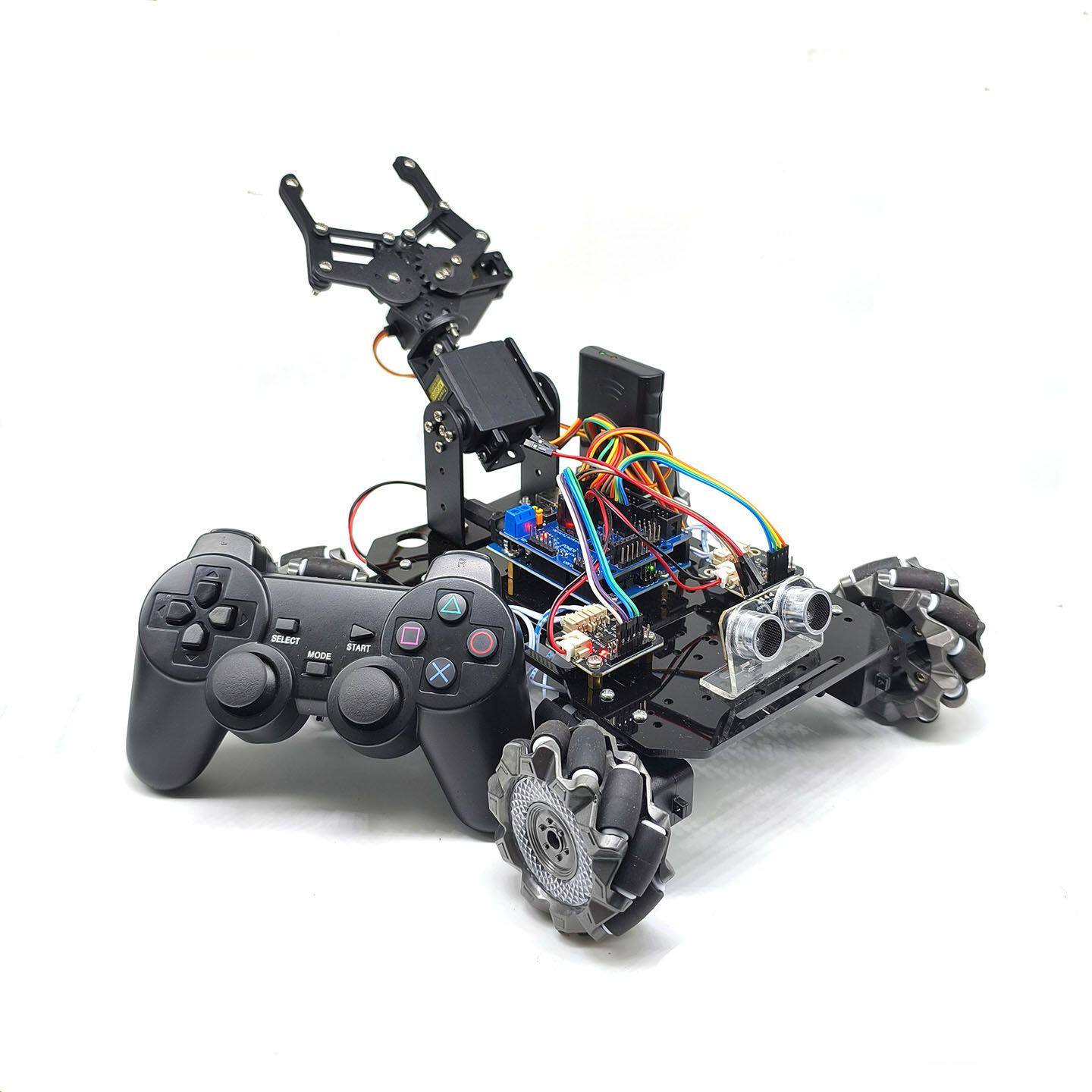 Arduino智能小车 麦克纳姆轮PS2遥控手柄蓝牙控制机械臂 巡线参赛