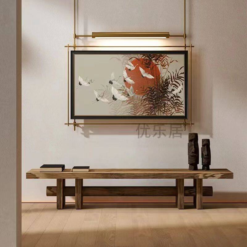 新中式金属吊杆装饰画带灯酒店背景墙挂墙艺术品新款壁画简约