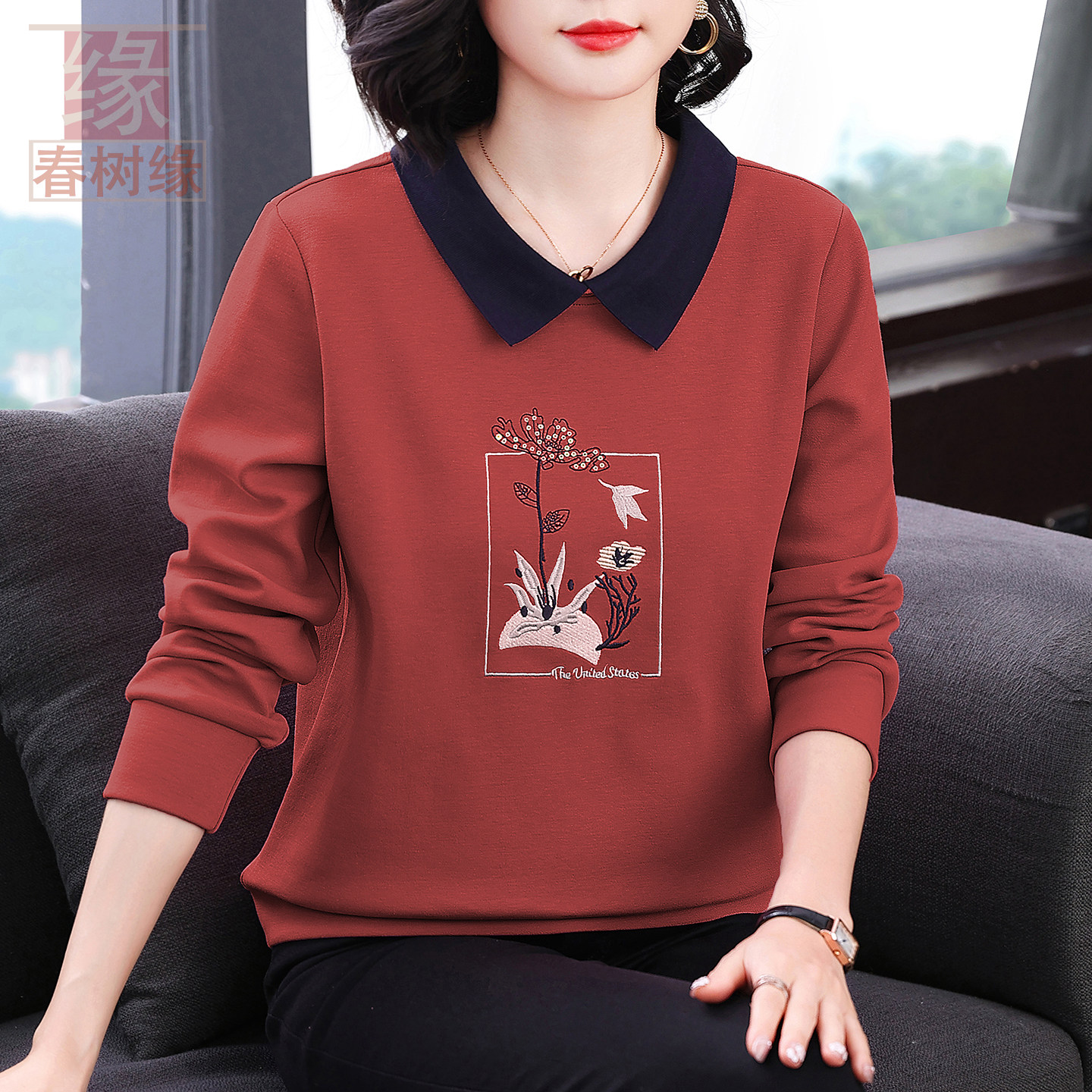 春树缘显白焦糖色妈妈装卫衣