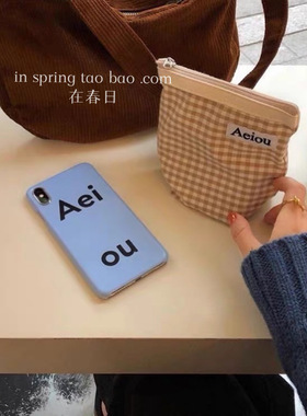ins韩国纯色经典aeiou菲林手机壳11适用苹果14promax/12全包13pro新款15pro女生16promax情侣款保护壳15
