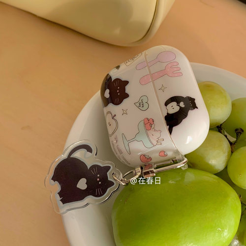 在春日韩国ins小黑猫耳机壳