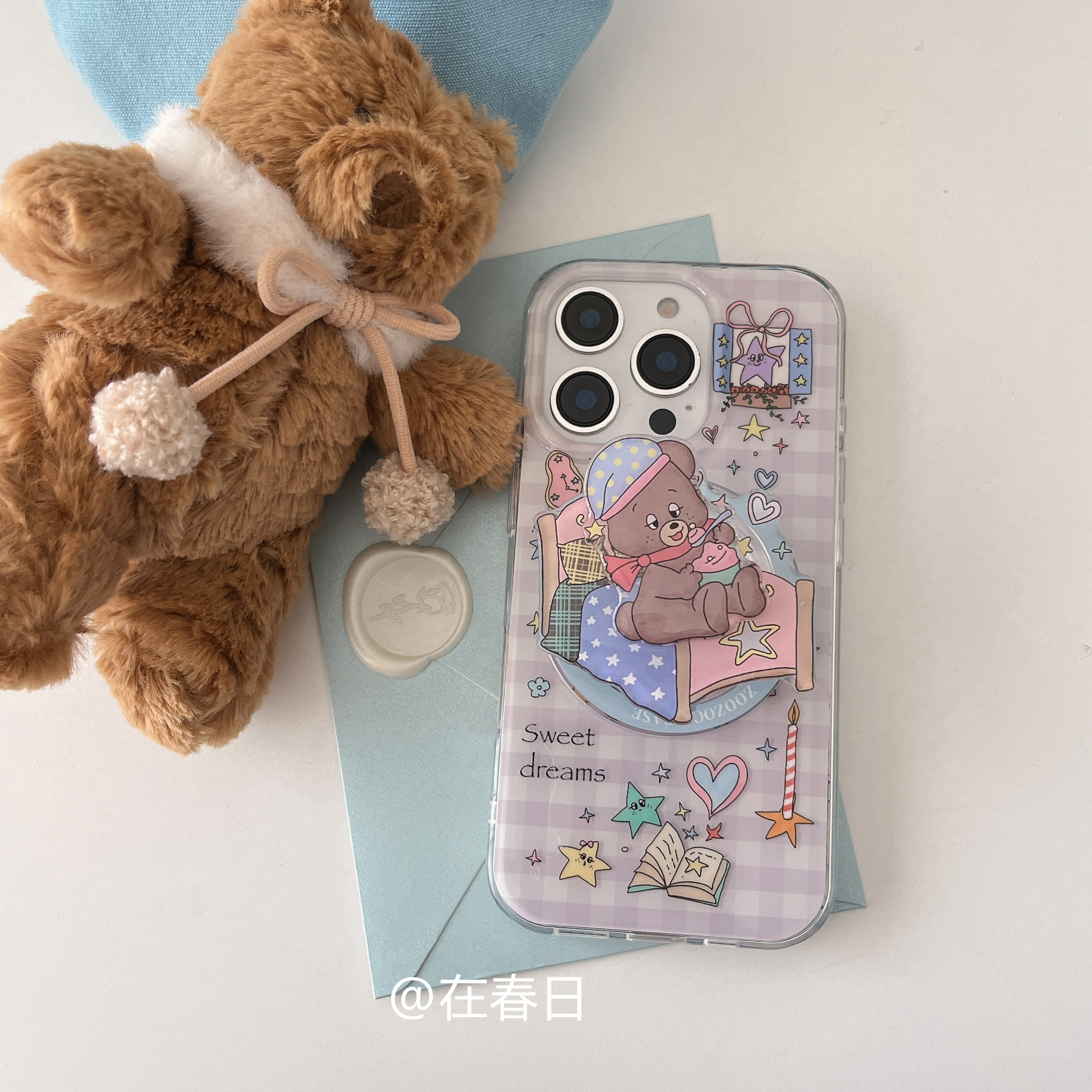 ins趣味可爱温柔紫晚安小熊