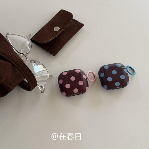韩系复古深樱桃红波点耳机壳
