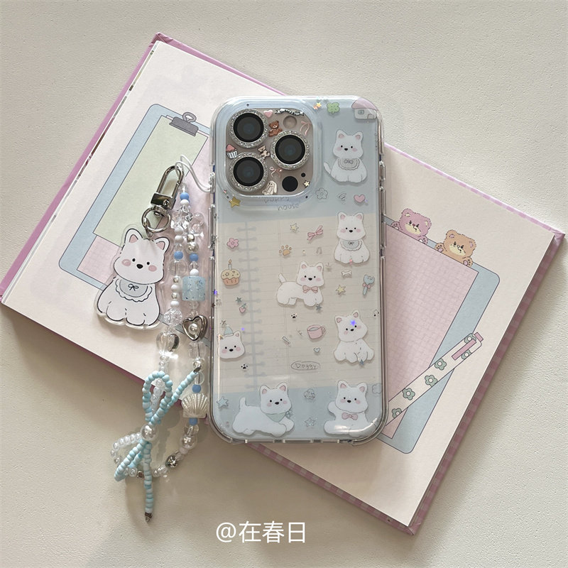 在春日韩系ins可爱插画蓝色西高地狗狗手机壳适用iPhone16