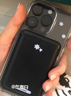 韩系ins黑色星星磁吸插卡卡包手机壳适用于苹果17romax/14新款iPhone16pro女15保护壳14pro/13女生16promax