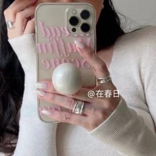 韩国ins粉色英文珍珠支架手机壳14适用苹果15promax软壳17promax女iPhonexsmax博主同款 16Promax 15pro新款
