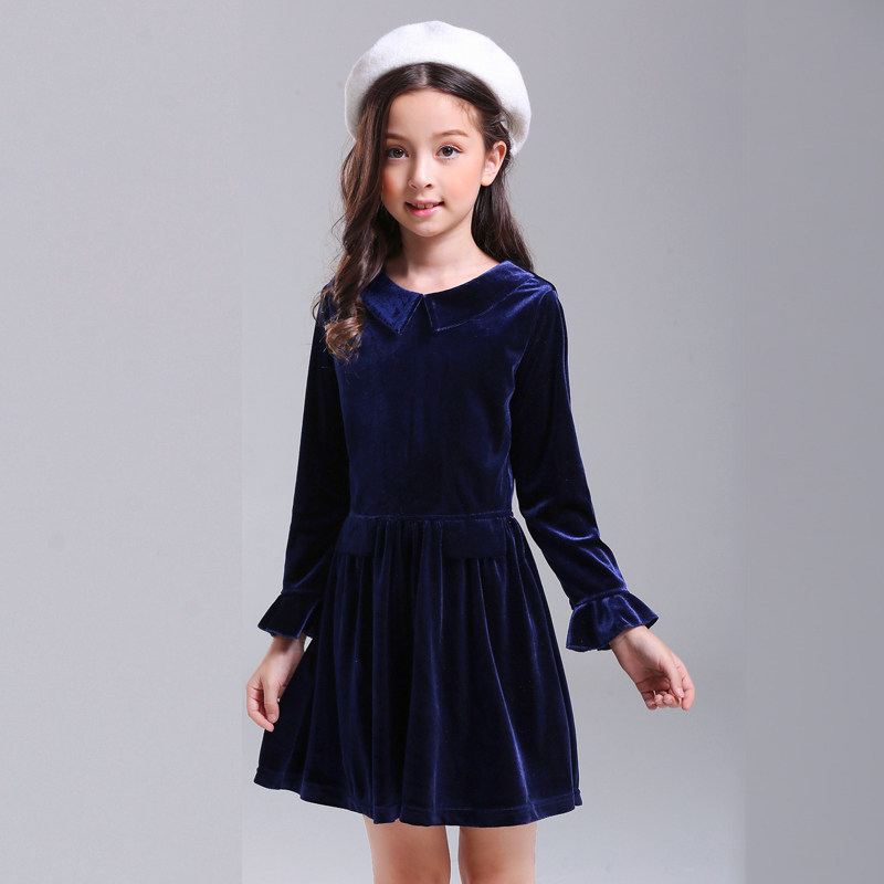女童长袖丝绒连衣裙冬季喇叭袖公主裙2024新款儿童中大童连衣裙