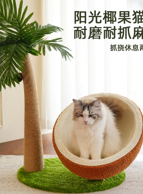 阳光椰果猫树抓板猫窝四季通用耐磨抓麻绳猫抓柱一体猫窝宠物用品