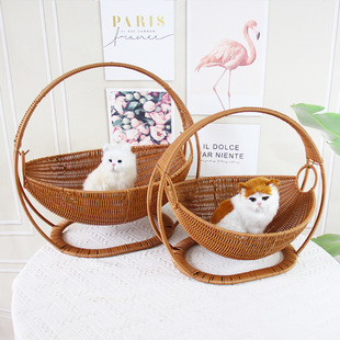 手工编织猫窝椭圆形双面猫睡觉摇篮窝宠物沙发送礼收纳篮子仿藤编