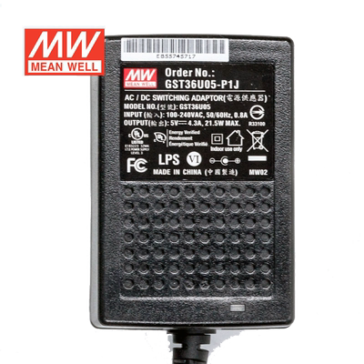 明纬24V电源36W GST36U24-P1J 1.5A工业节能适配器环球认证墙插