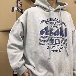 秋冬韩版原宿风薄款加绒学生连帽宽松卫衣男女字母印花外套潮