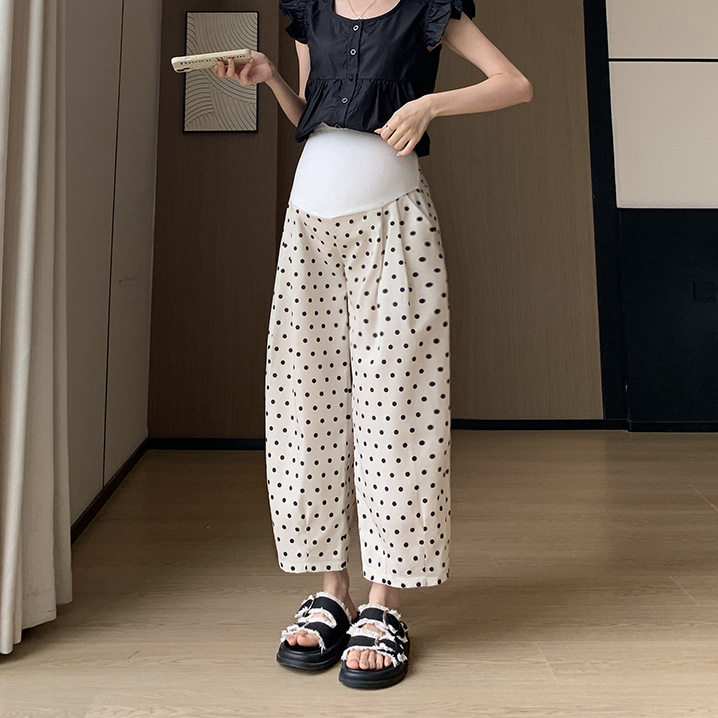 纯棉春夏秋孕妇波点气球裤孕妇大码胖托腹宽松显瘦阔腿休闲九分裤