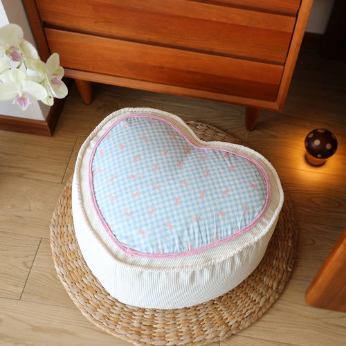 奶油格子爱心脚凳可爱小坐墩换鞋凳客厅沙发蒲团可拆洗懒人沙发