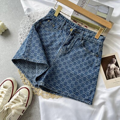 印花刺绣牛仔宽松a字热裤高腰牛仔短裤女2026夏薄款港味复古风ins