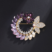 高档水晶花环胸针小众轻奢创意西装 简约百搭领针固定 配饰胸花时尚