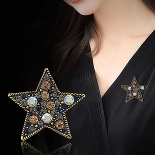 新款 大衣别针胸花饰品 复古简约五角星胸针时尚 百搭防走光固定西装