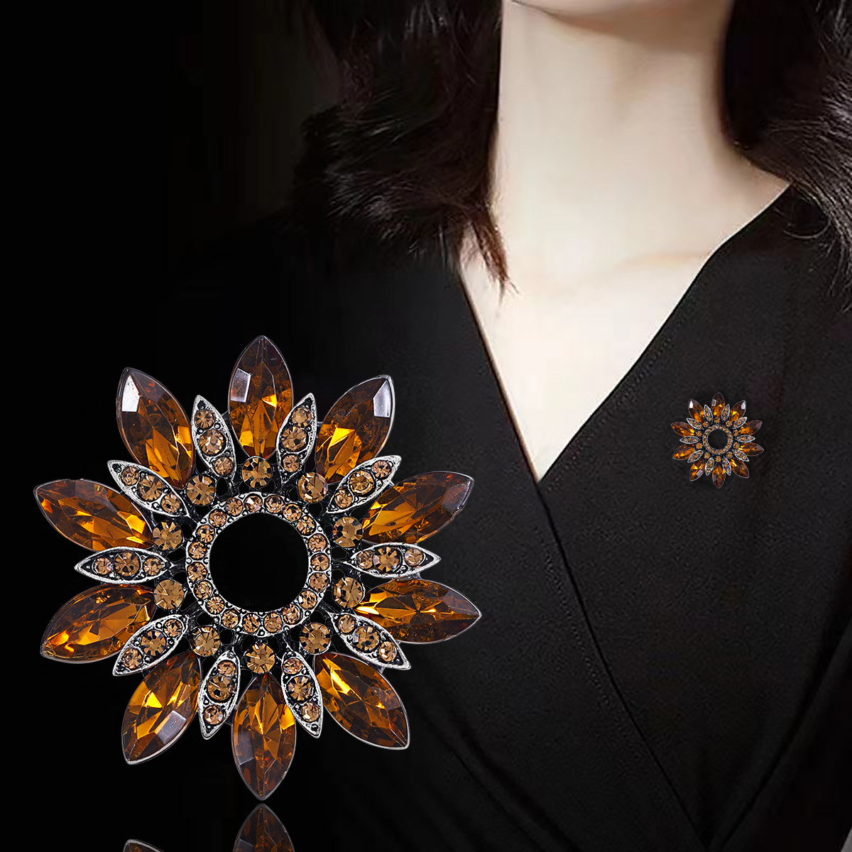 新款水晶花环胸针合金镶钻优雅百搭外套毛衣胸花高级感领口防走光