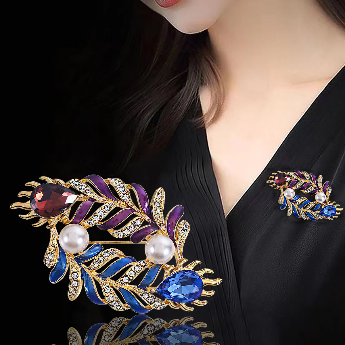 个性创意双色羽毛胸针女时尚高级感气质优雅西装礼服胸花别针配饰