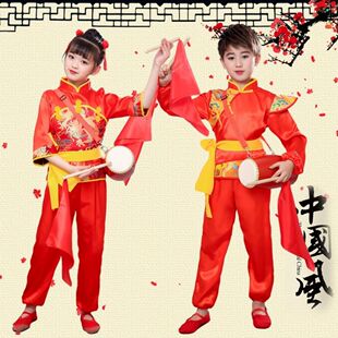 六一新款儿童打鼓舞蹈演出服女童喜庆表演服装幼儿民族腰鼓舞蹈服