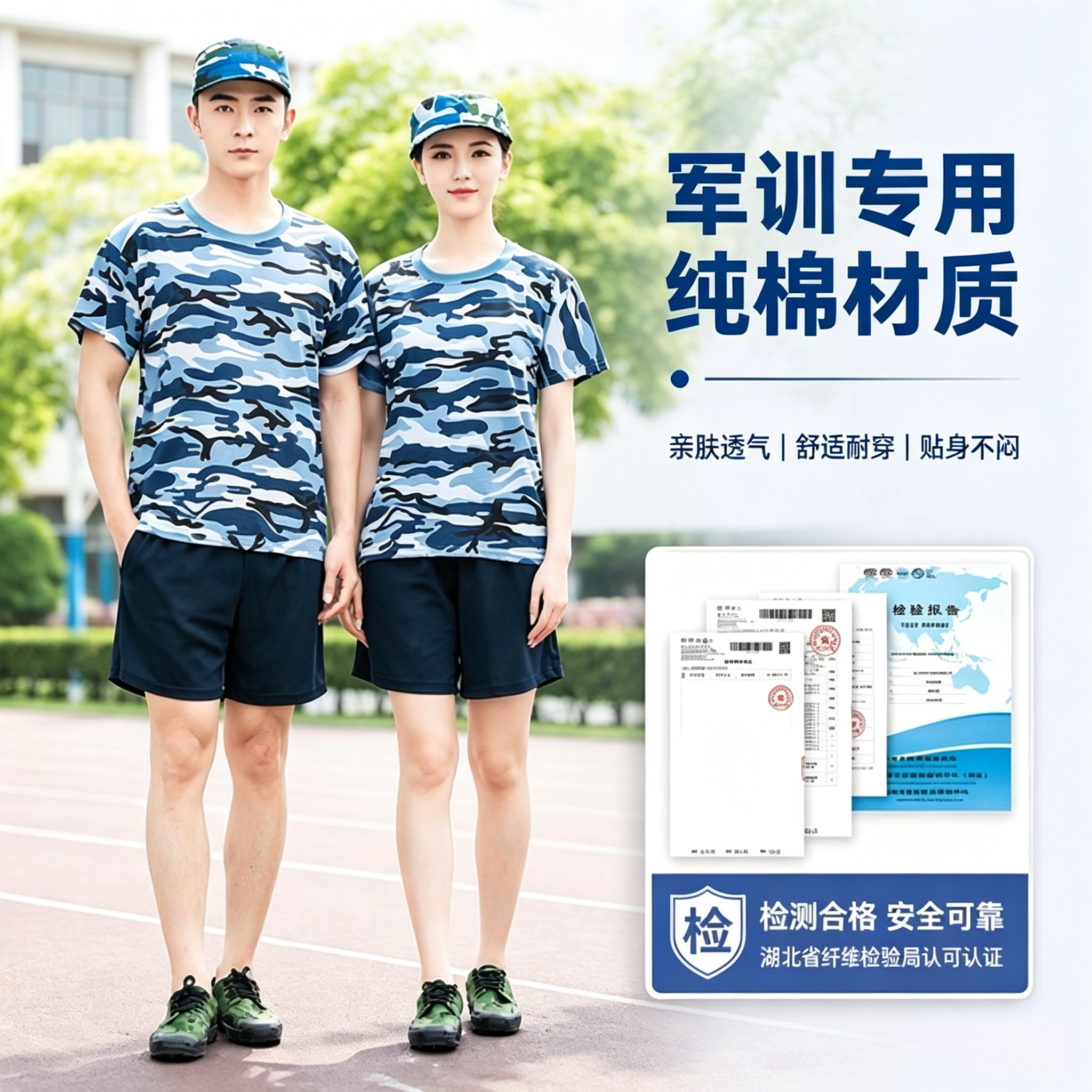 纯棉迷彩军训服套装薄款透气