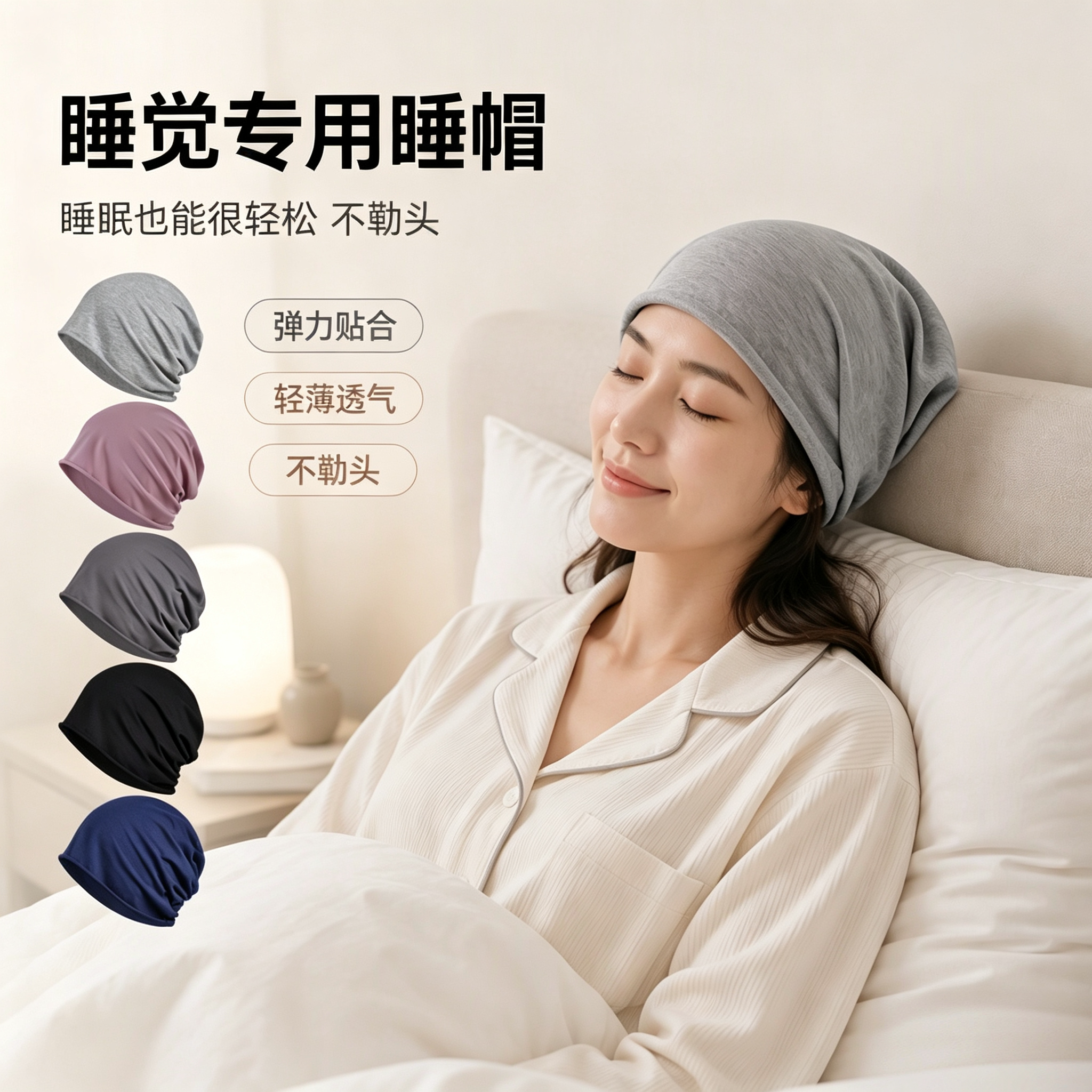 夏季薄款透气男女睡觉包头帽