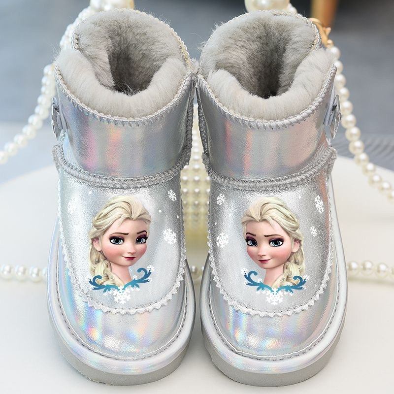 女童雪地靴真皮儿童雪地棉短靴2025冬季新款童鞋女孩加绒公主棉靴