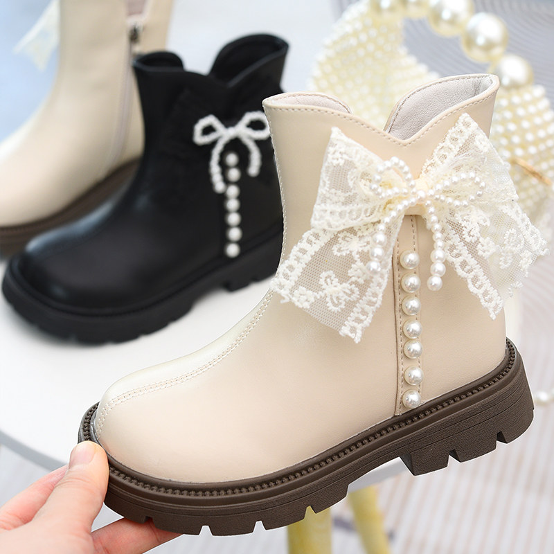 女童真皮短靴儿童公主靴童鞋秋冬加绒马丁靴单靴女孩二棉靴大棉靴