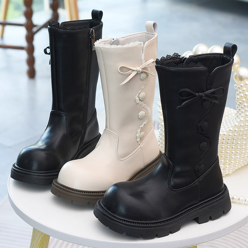 女童真皮长筒靴秋冬儿童加绒马丁靴单靴2025新款童鞋小女孩二棉靴