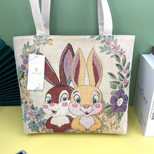 双面提花刺绣帆布单肩包