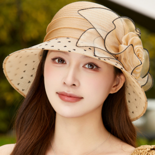 帽子女欧根纱渔夫帽时尚礼帽夏季新款遮阳防晒帽气质优雅太阳凉帽
