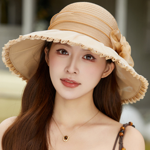欧根纱防晒帽女2026新款渔夫帽夏天防晒透气大檐帽子遮阳帽太阳帽