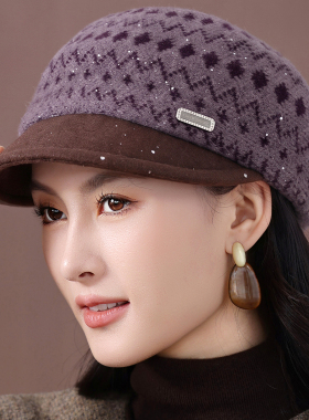 羊毛贝雷帽中老年人帽子女士秋冬保暖帽时尚洋气妈妈帽针织毛线帽