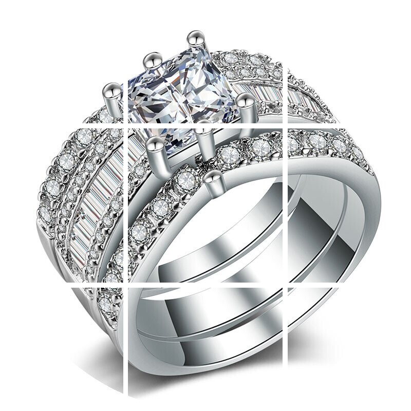 情侣组合套戒指镶钻镀925银18k金锆石首饰