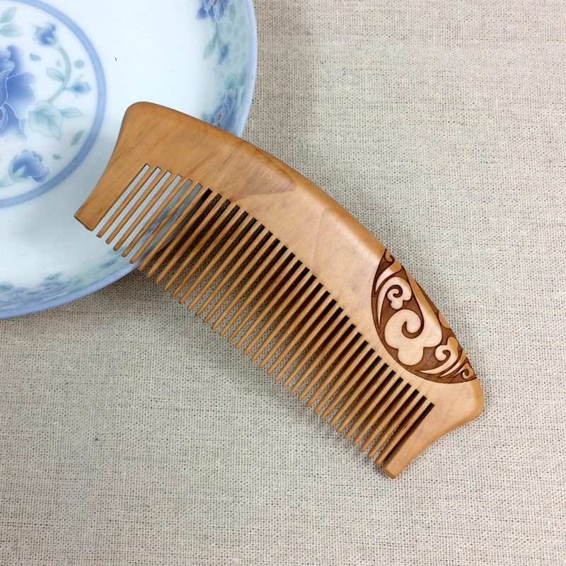 抖音同款中号桃木梳子美发工具木梳子双面雕刻美发梳卷发按摩梳顺