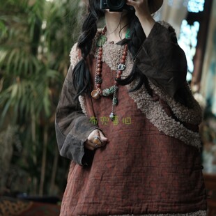 复古文艺国风中式盘扣羊卷毛夹棉坎肩马甲棉服女22241寒蝉