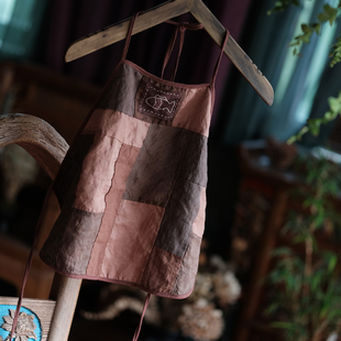 新款 拼布文艺复古纯麻百搭肚兜2190咖拼 个性