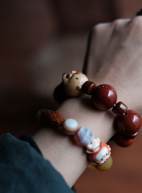 大颗玛瑙鹿角根付牛骨文玩手串