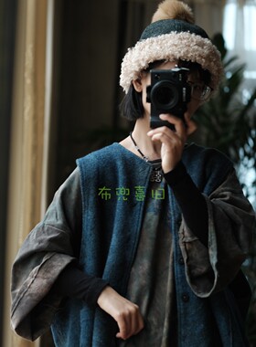 复古文艺羊羔毛帽子百搭夹棉地主帽M022羊毛呢绿