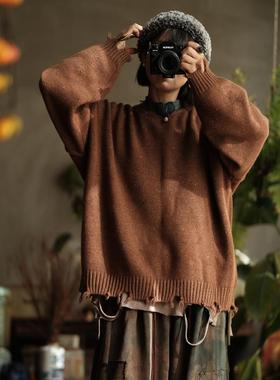 复古文艺羊毛圆领长袖毛衣衫Z24170点子咖